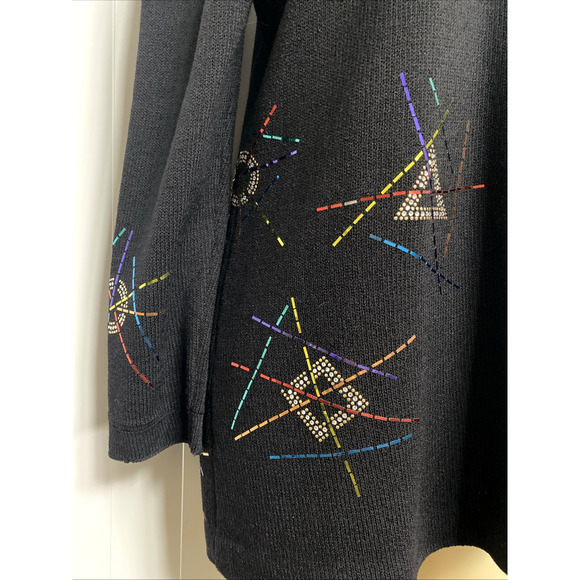 St John Santana Knit Top Long Sleeve Crew Neck Paillette Embellished Black 14 XL - Picture 5 of 9